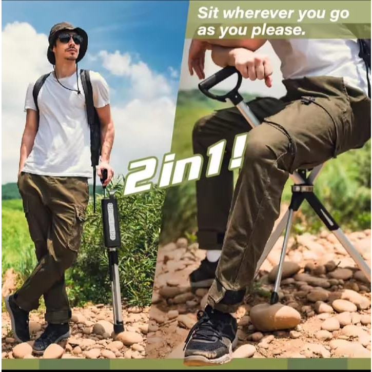 Kursi Tongkat 2-in-1 Portable Lipat