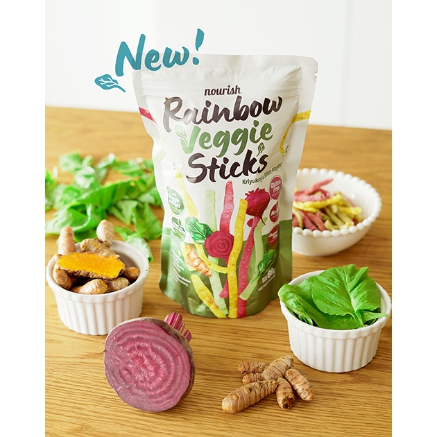 

ady78 Nourish Rainbow Veggie Stick Gluten-Free dengan Ekstrak Sayuran No MSG 60 gr