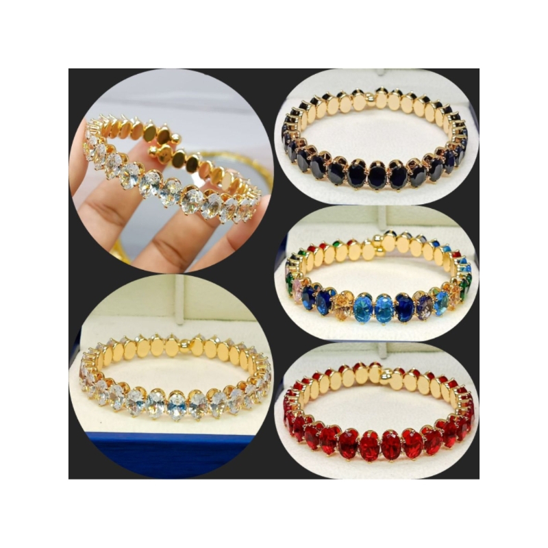 Gelang titanium permata cristal/accesoris gelang motip berlian imitasi wanita anti karat