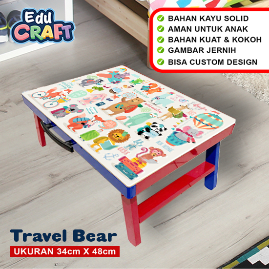 Meja Lipat Belajar Anak Kayu Travel Bear / Meja Lipat Custom Anak / Portable Serbaguna