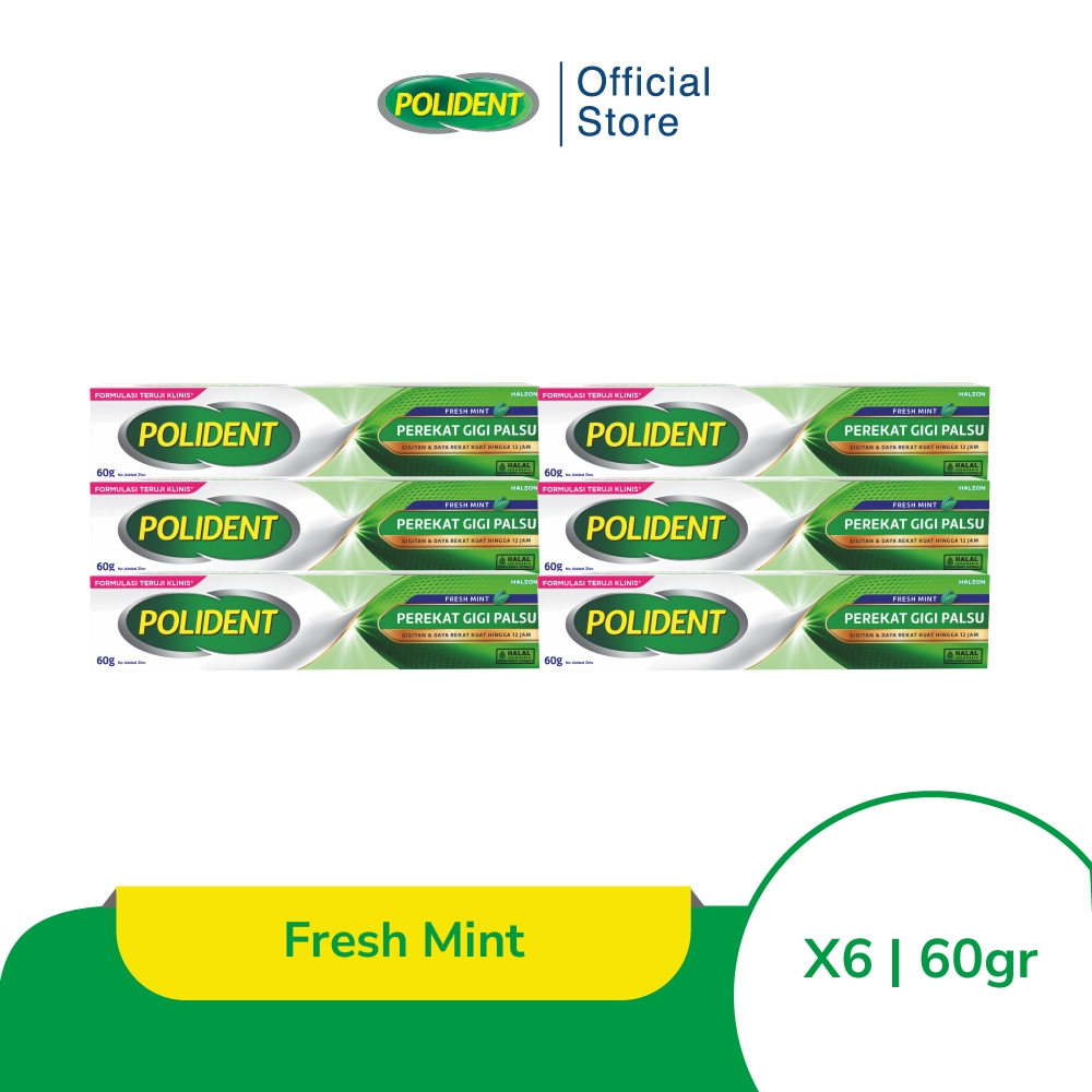 Polident Perekat Gigi Tiruan Fresh Mint 6x60g [6 PCS]