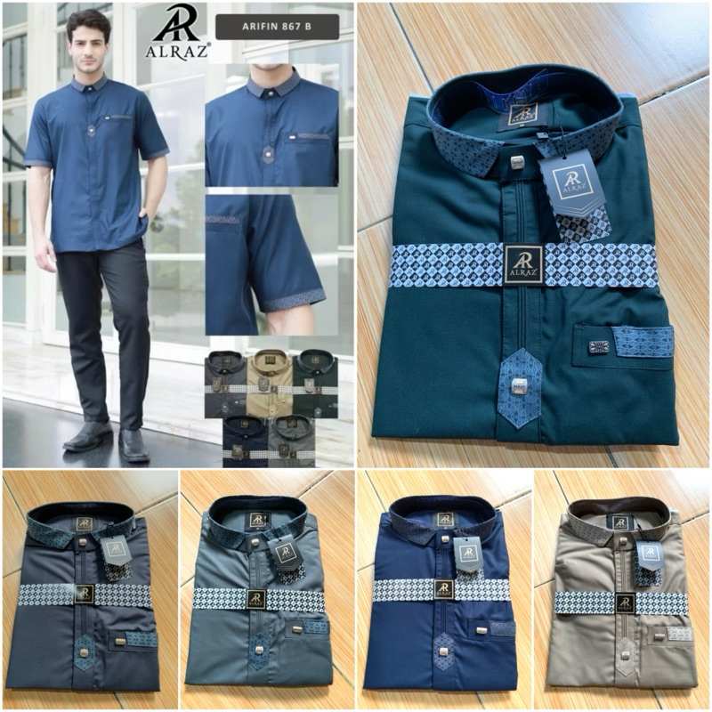 ALRAZ Baju Koko Premium Dewasa Bahan Cotton Lengan Pendek ~ Busana Muslim Pria Koko Alraz Motif Terb