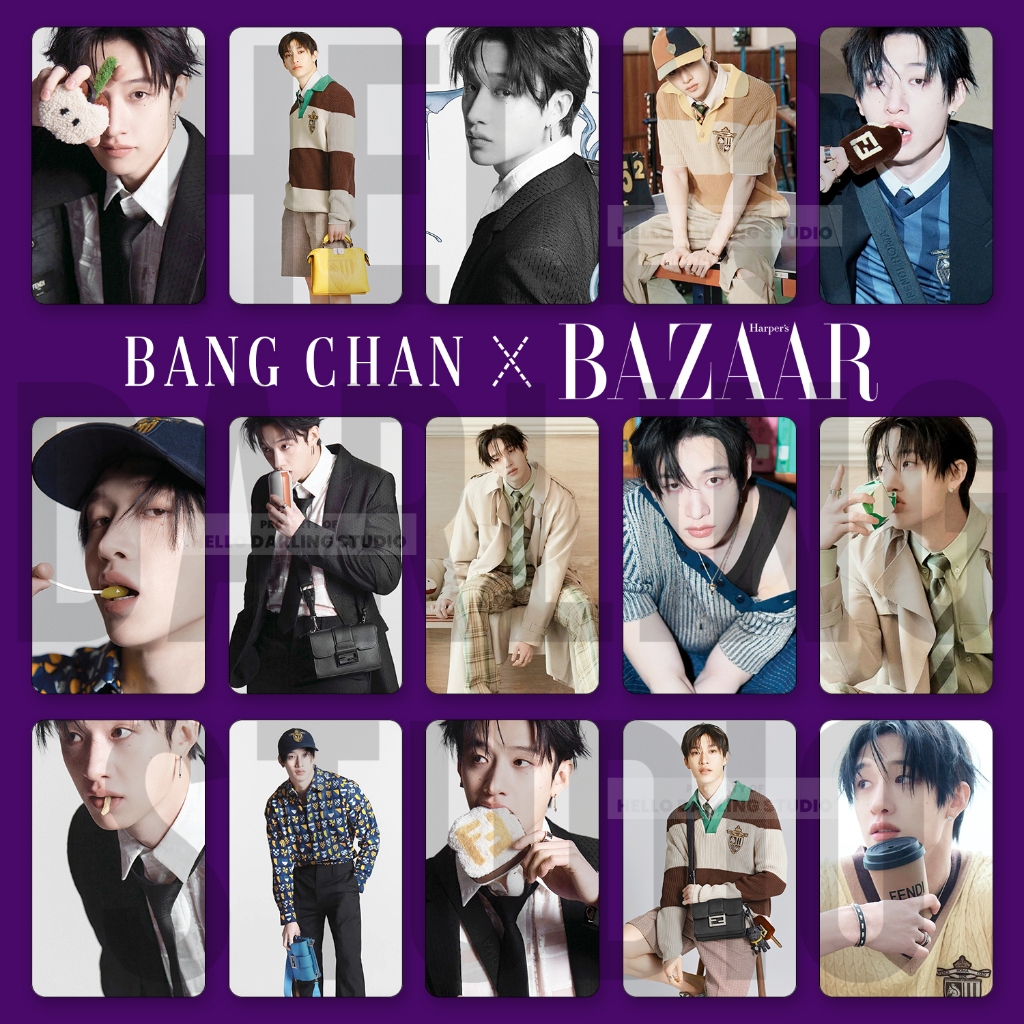 15 Pcs Stray Kids Bang Chan Bazaar Fendi 2025 Photocard set. Unofficial. Fan Made.