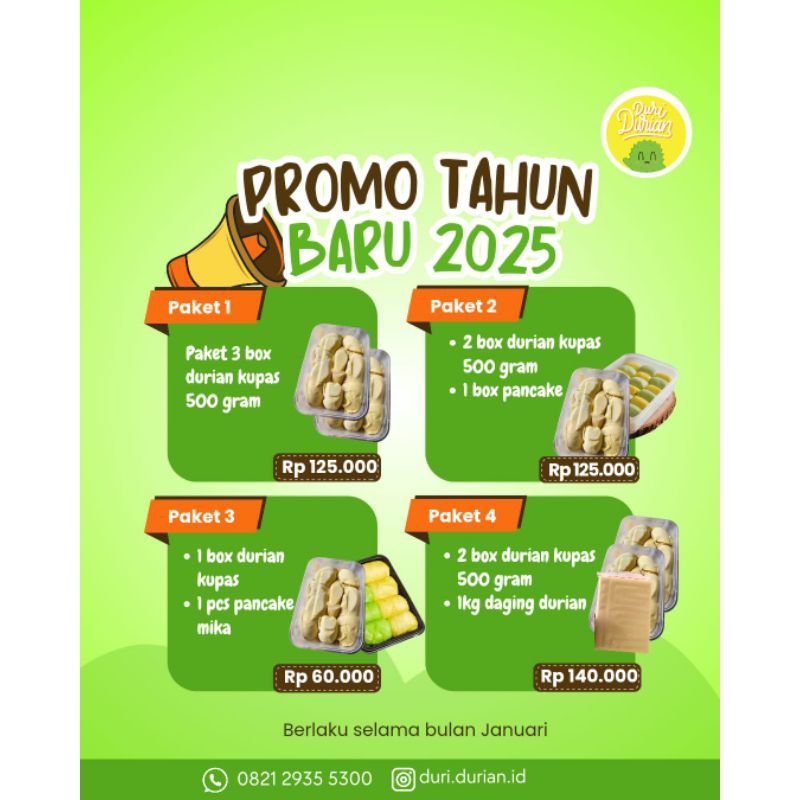 

paket 2(2 box durian kupas 500 gram +1box pancake isi 21/12
