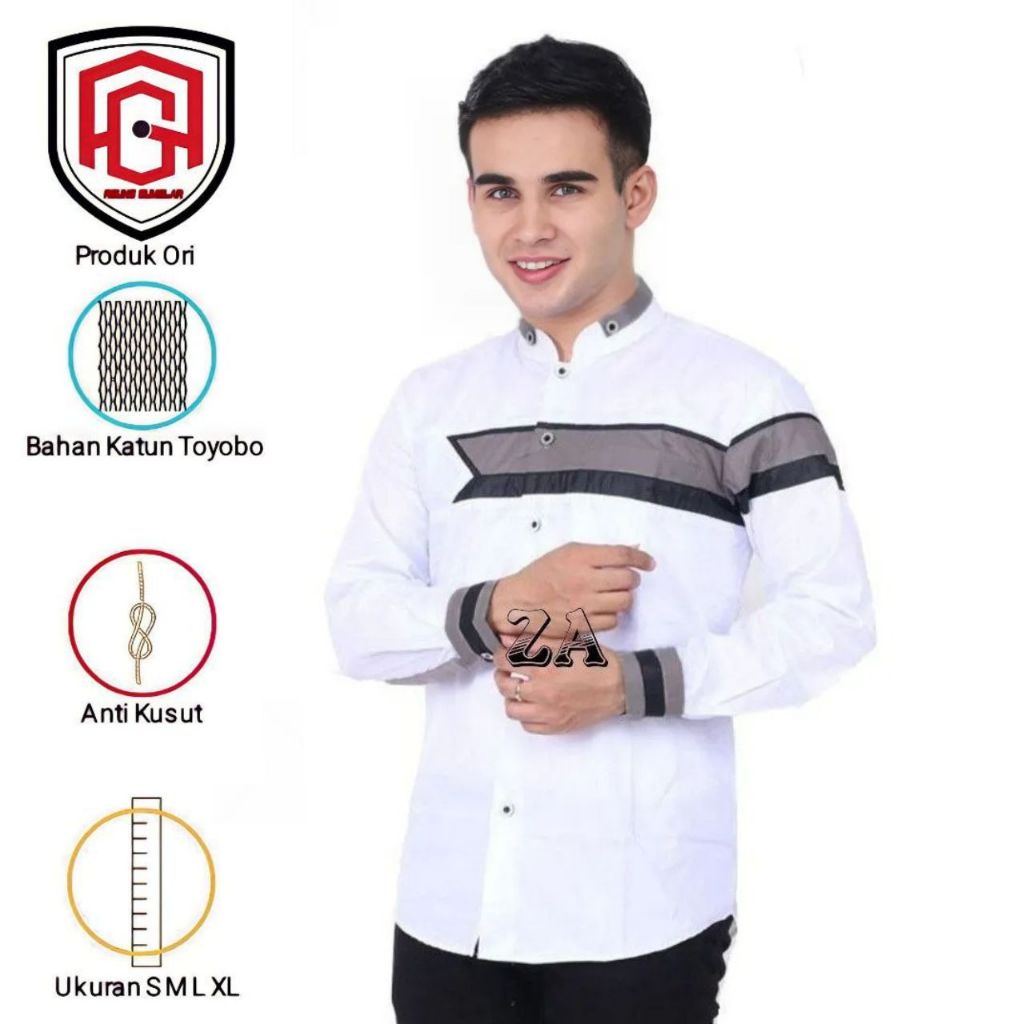Baju Koko pria Dewasa Atasan Muslim Pria Dewasa Lengan Panjang Polos Putih - Kemko List Series