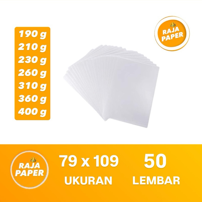 Kertas Art Carton Ukuran PLANO 79 Cm x 109 Cm 50 Lembar 190 210 230 260 310 360 400 Gsm Gr Gram ( 79