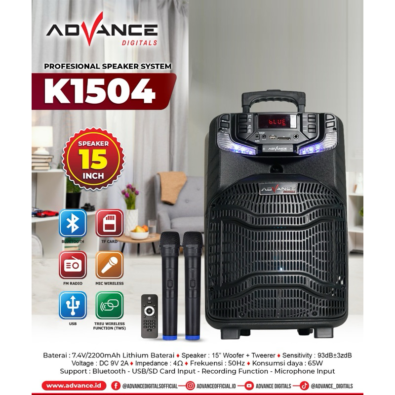 Advance Speaker 15inch Portable Profesional Bluetooth K1504