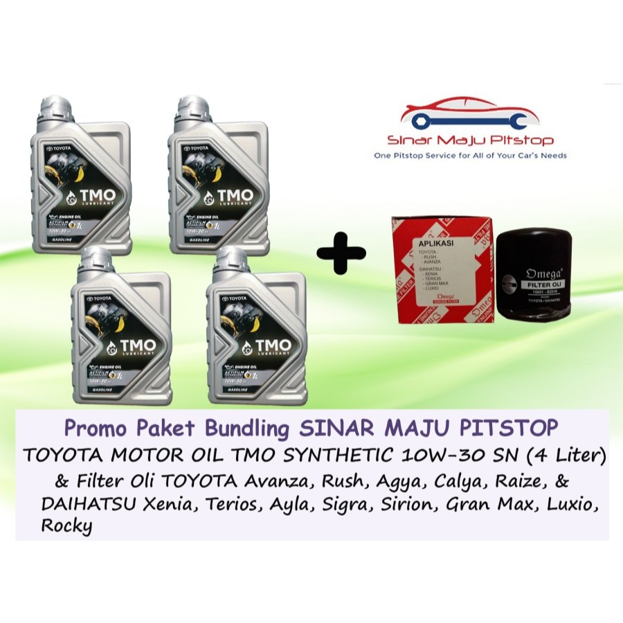 Paket Oli TMO TOYOTA MOTOR OIL 10W-30 SN SYNTHETIC 4 Liter & Filter Oli Mobil DAIHATSU XENIA TERIOS 