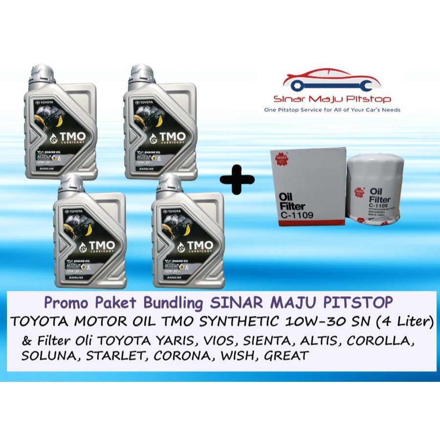 Paket Oli TMO TOYOTA MOTOR OIL 10W-30 SN SYNTHETIC 4 Liter & Filter Oli Mobil TOYOTA SOLUNA STARLET 