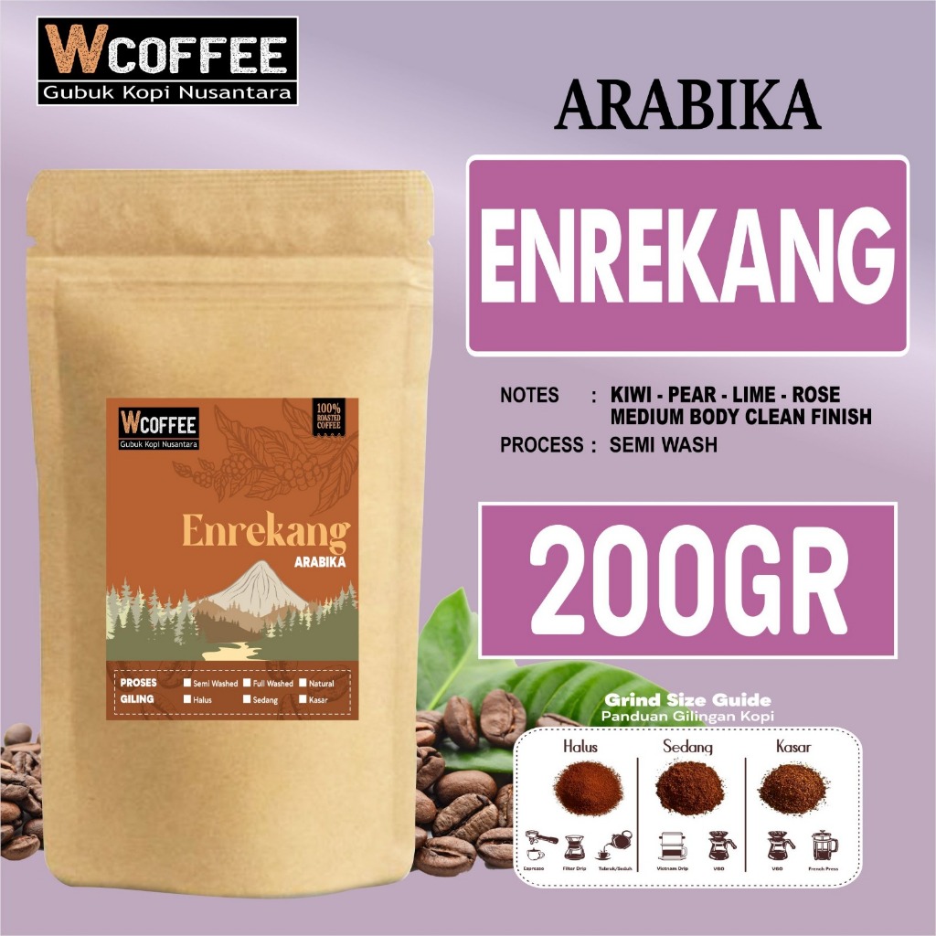 

Kopi Biji Arabika Enrekang 200 gram - Arabica Bean coffee roasting - BIJI KOPI BUBUK WCOFFEE