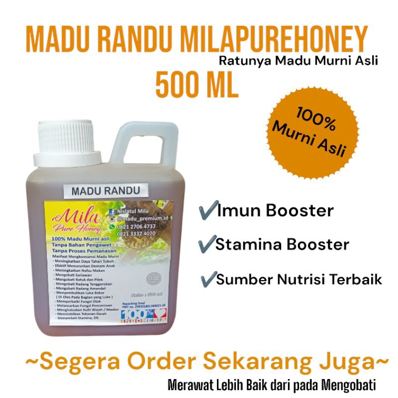 

Madu Murni Asli Nektar Randu Merk Milapurehoney Uk 500 Ml Untuk Jaga Imun