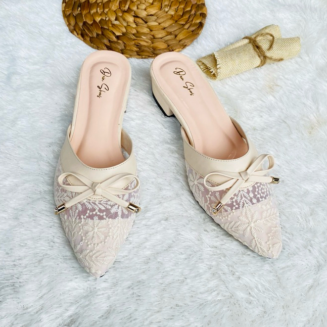 Diva Shoes Sandal Slop Wanita Brukat Slop Arisa Hak Tahu 3 Cm