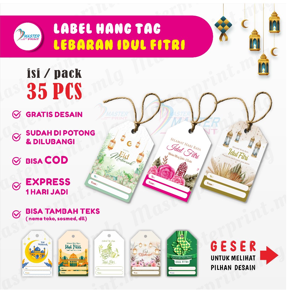 

[mp60] 35PCS Hang tag Lebaran idul Fitri Label hampers Ramadhan Custom dekorasi box parcel