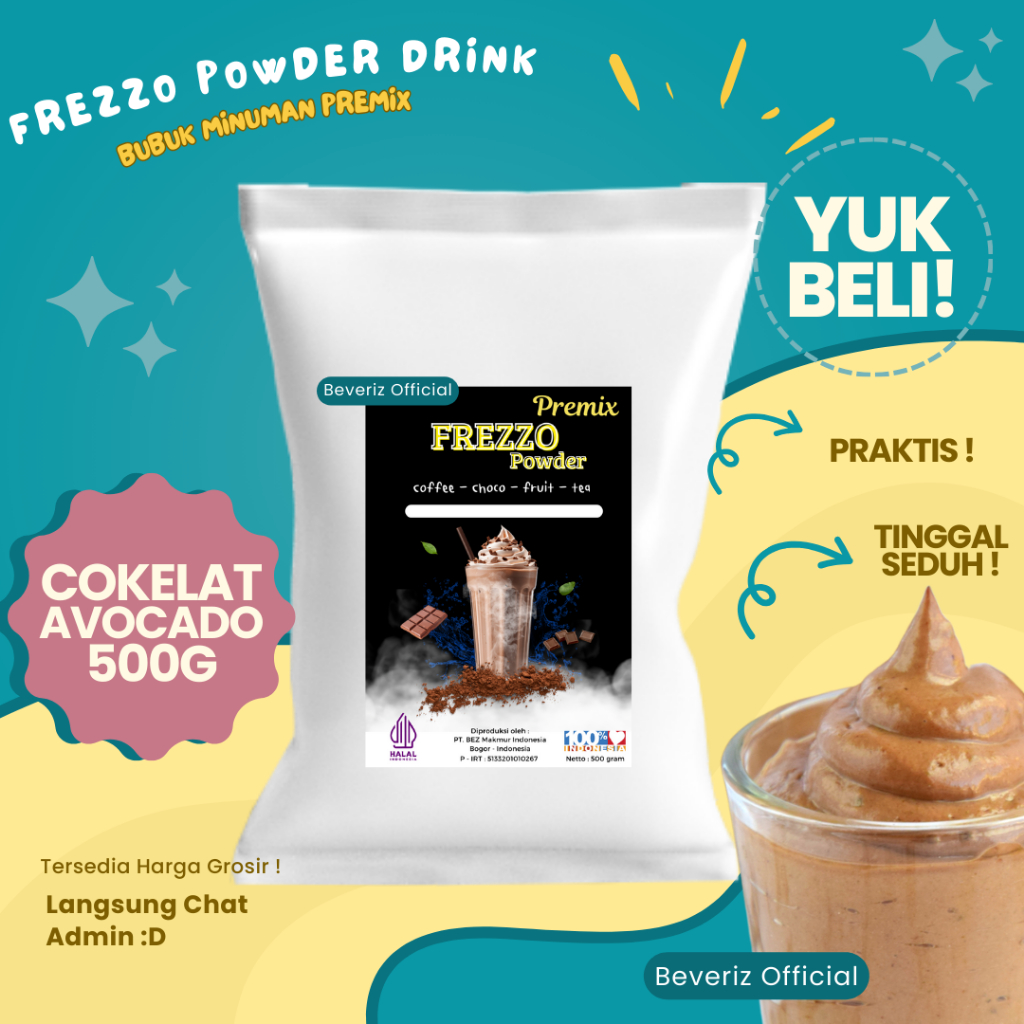 

BEVERIZ Frezzo Rasa Coklat Avocado Powder | Boba Powder Drink Choco Avocado 500gram { Bisa COD} {Tersedia Harga Grosir}