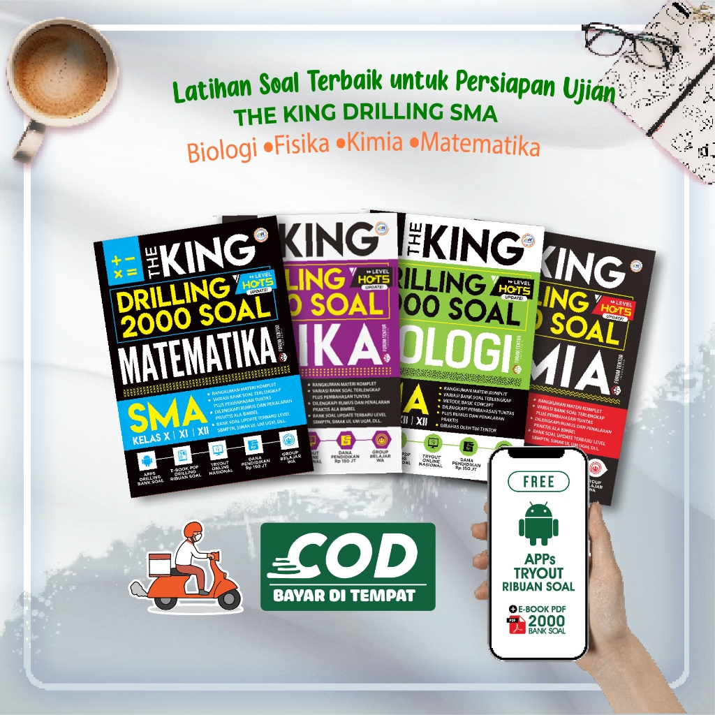 BUKU  SMA THE KING DRILLING 2000 SOAL MATEMATIKA, BIOLOGI, KIMIA, FISIKA SMA (TERBARU)