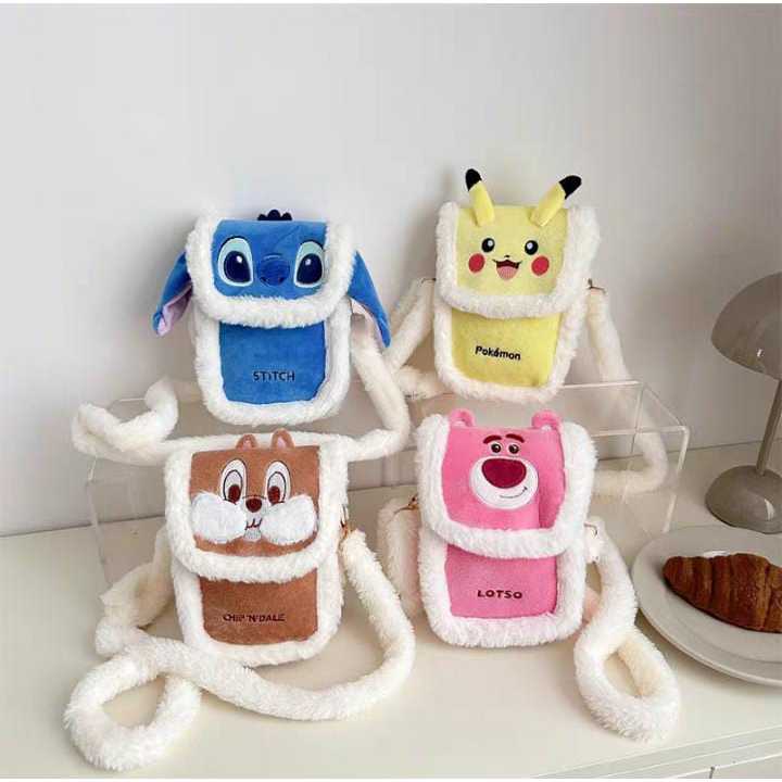 Tas Bulu Selempang Lotso Stitch Tas Bulu Selempang Anak Dewasa Karakter