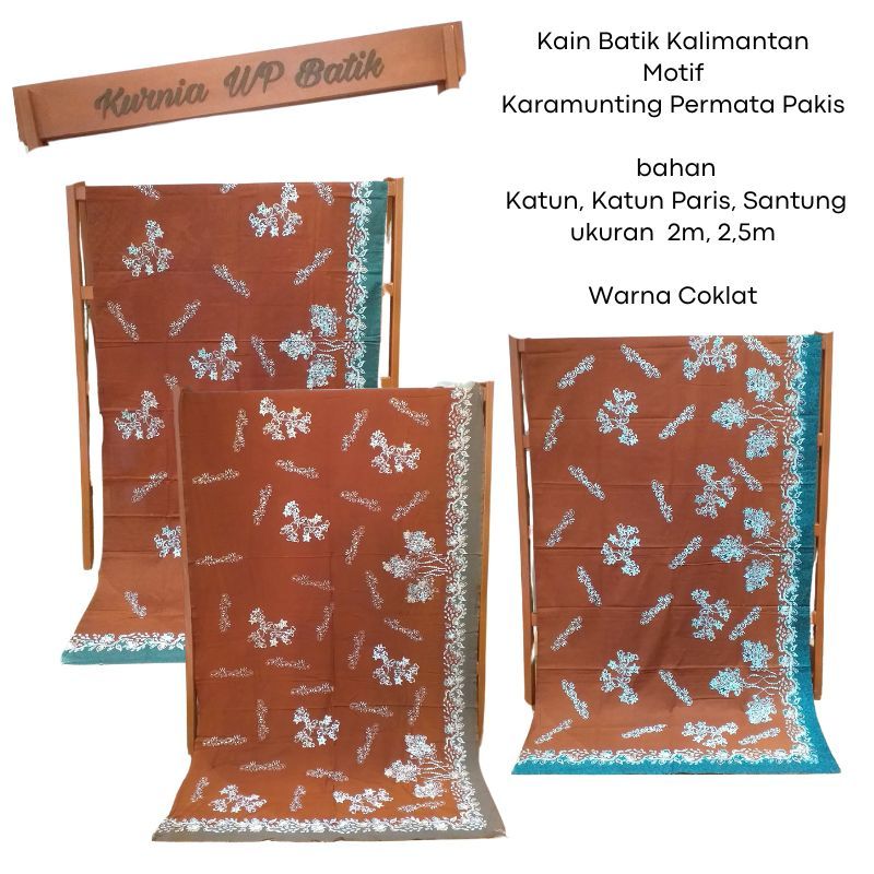 Kain Batik Cap,Batik Kaltim Balikpapan Motif Karamunting Permata Pakis warna Coklat