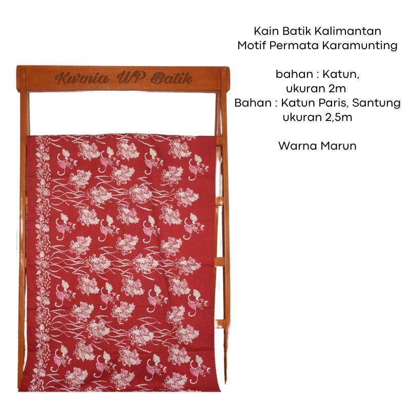 Kain Batik Cap,Batik Kaltim Balikpapan Motif Permata  Karamunting  warna Marun kain katun, Paris, Sa