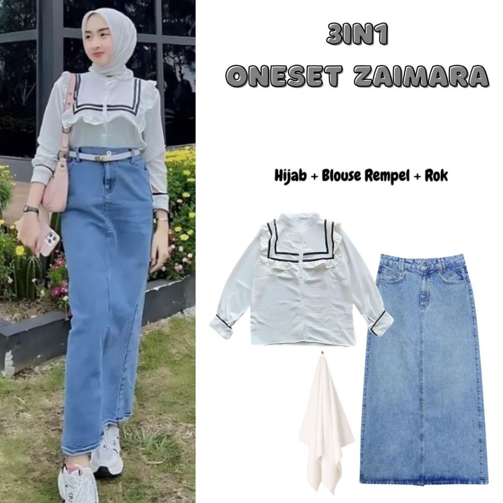 Blouse Rempel Rok Hijab Oneset Zaimara Outfit Style Wanita Hijab