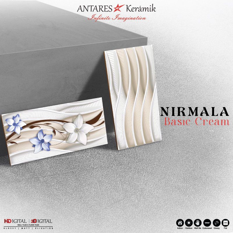 KERAMIK DINDING ANTARES UK. 25X50 | NIRMALA BASIC CREAM | EMBOSSED GLOSSY | KW 1