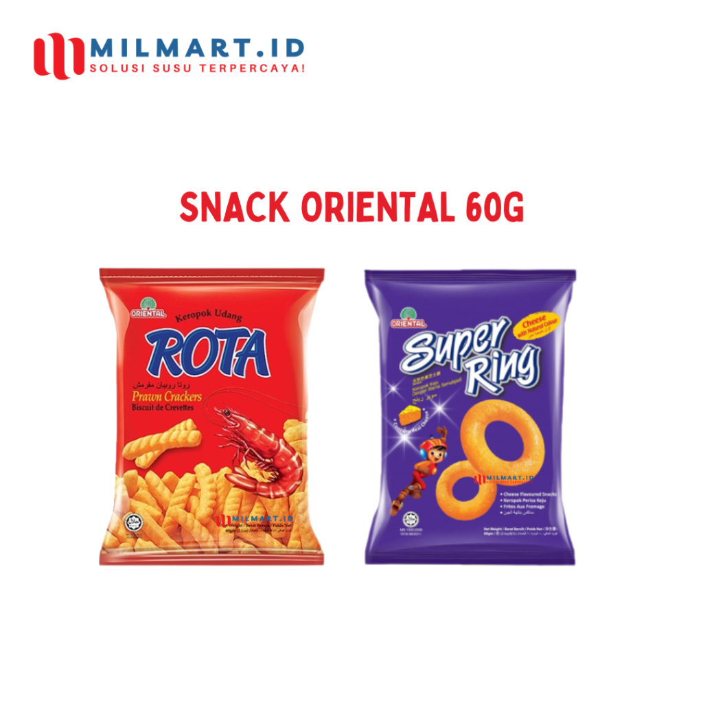 

ORIENTAL SNACK MALAYSIA SUPER RING CHEESE/ROTA PRAWN KERUPUK 60G CAMILAN IMPOR