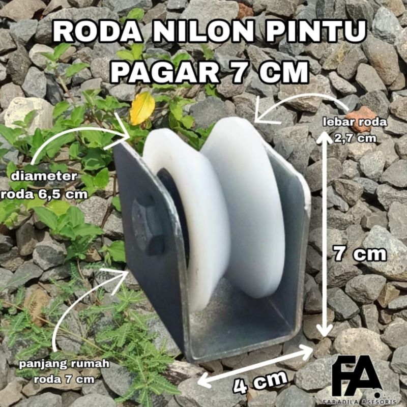 Roda nilon pintu pagar besi ukuran  7cm  gebyog/garasi/bagasi/tralis/minimalis