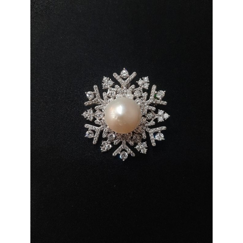 Bros Mutiara Asli Air Laut, Zircon, Rangka Perak 925