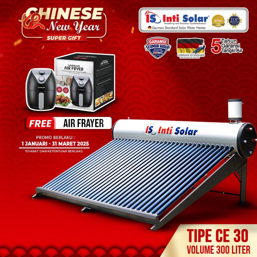 Pemanas Air Tenaga Surya Inti Solar CE 300 Liter - Pemanas Air Surya Efisien dan Ramah Lingkungan