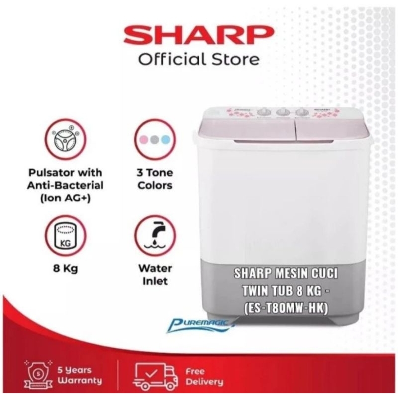 MESIN CUCI SHARP 8KG TYPE 80MW MESIN CUCI 2 TABUNG SHARP 8 KG