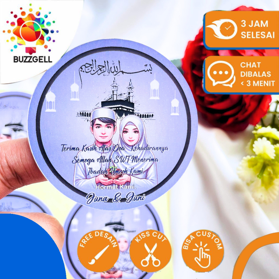 

2-4 Buzzgell Tasyakuran Umroh Bulat Chromo Stiker Gift Haji Sticker Label Hadiah Free Desain Custom