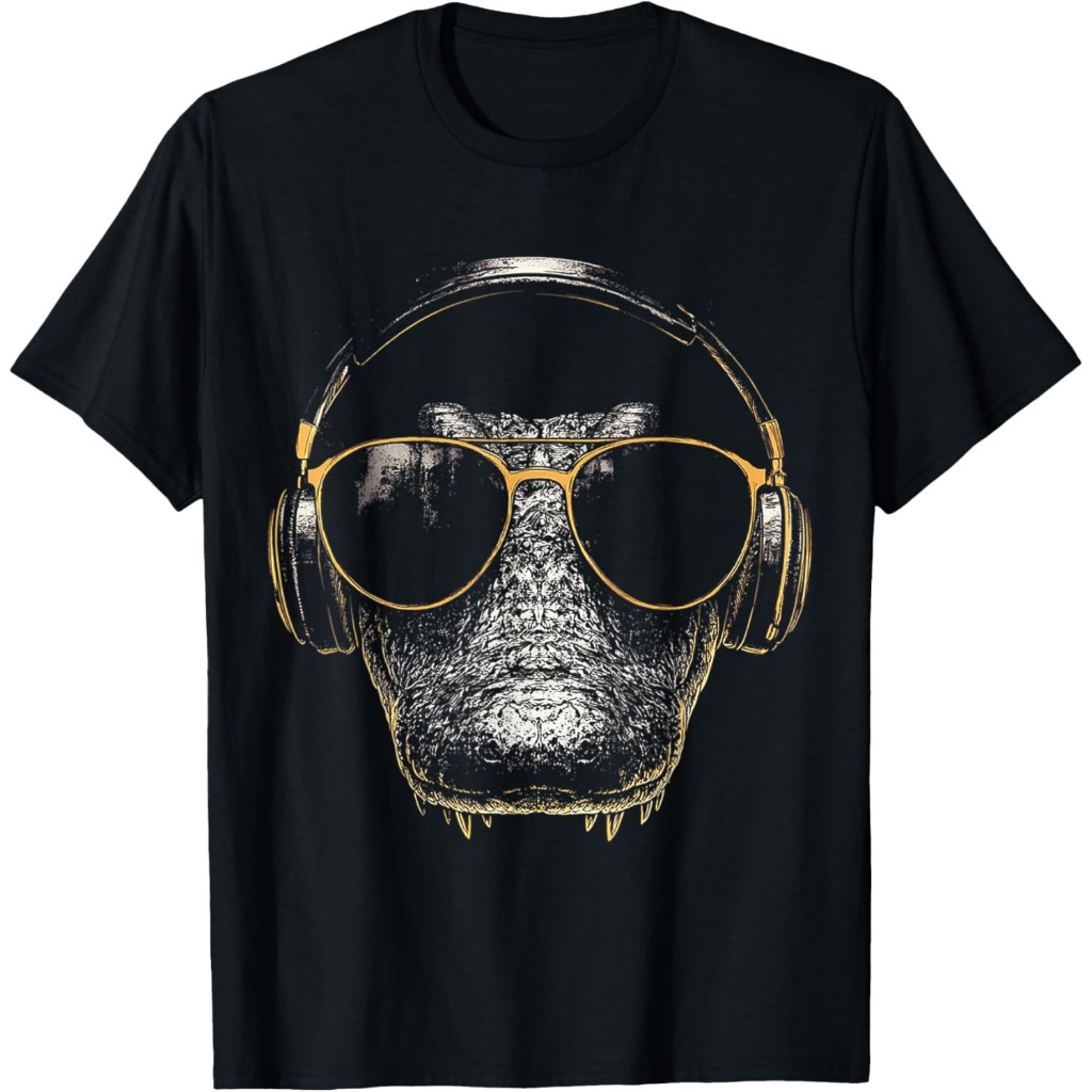 Motif Hewan Buaya Musik Headphone Kaos Buaya