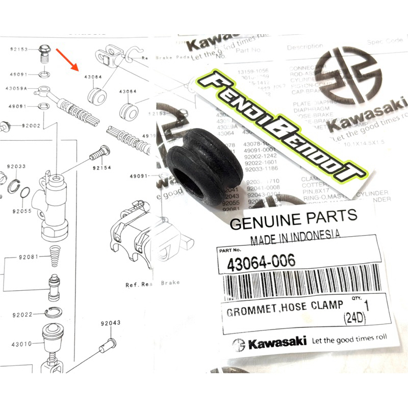 1 BUAH KARET GROMET BREKET BRACKET SELANG REM BELAKANG NINJA R SS ORIGINAL 43064-006
