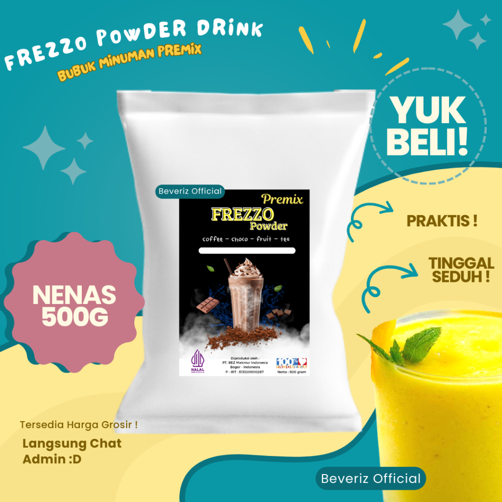 

BEVERIZ Frezzo Bubuk Minuman Rasa Nenas | Pineapple Boba Powder Drink 500gram {Bisa COD} {tersedia harga grosir}