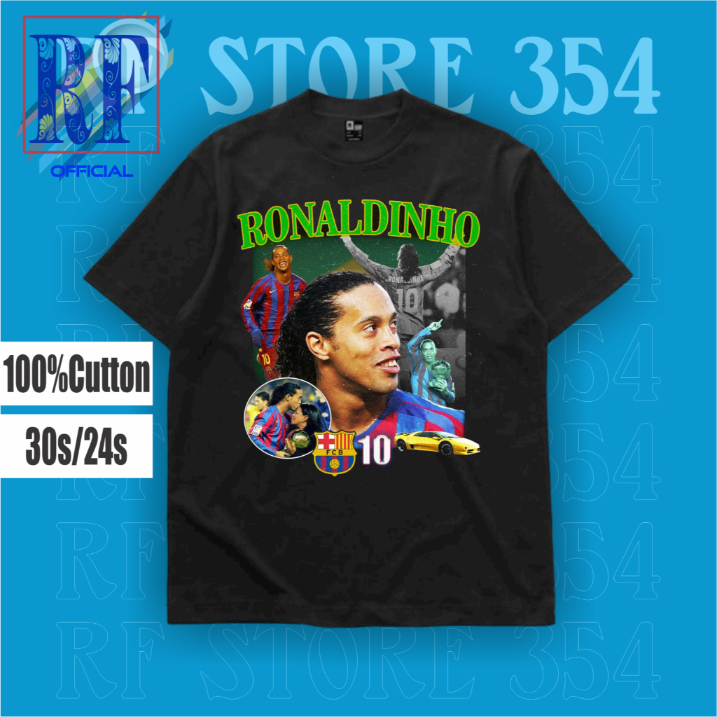 KAOS RONALDINHO - MAGIC BALL PLAYERS - LEGEND FOOTBALL | TSHIRT OVERSIZE BAJU HITAM RONALDINHO HIJAU