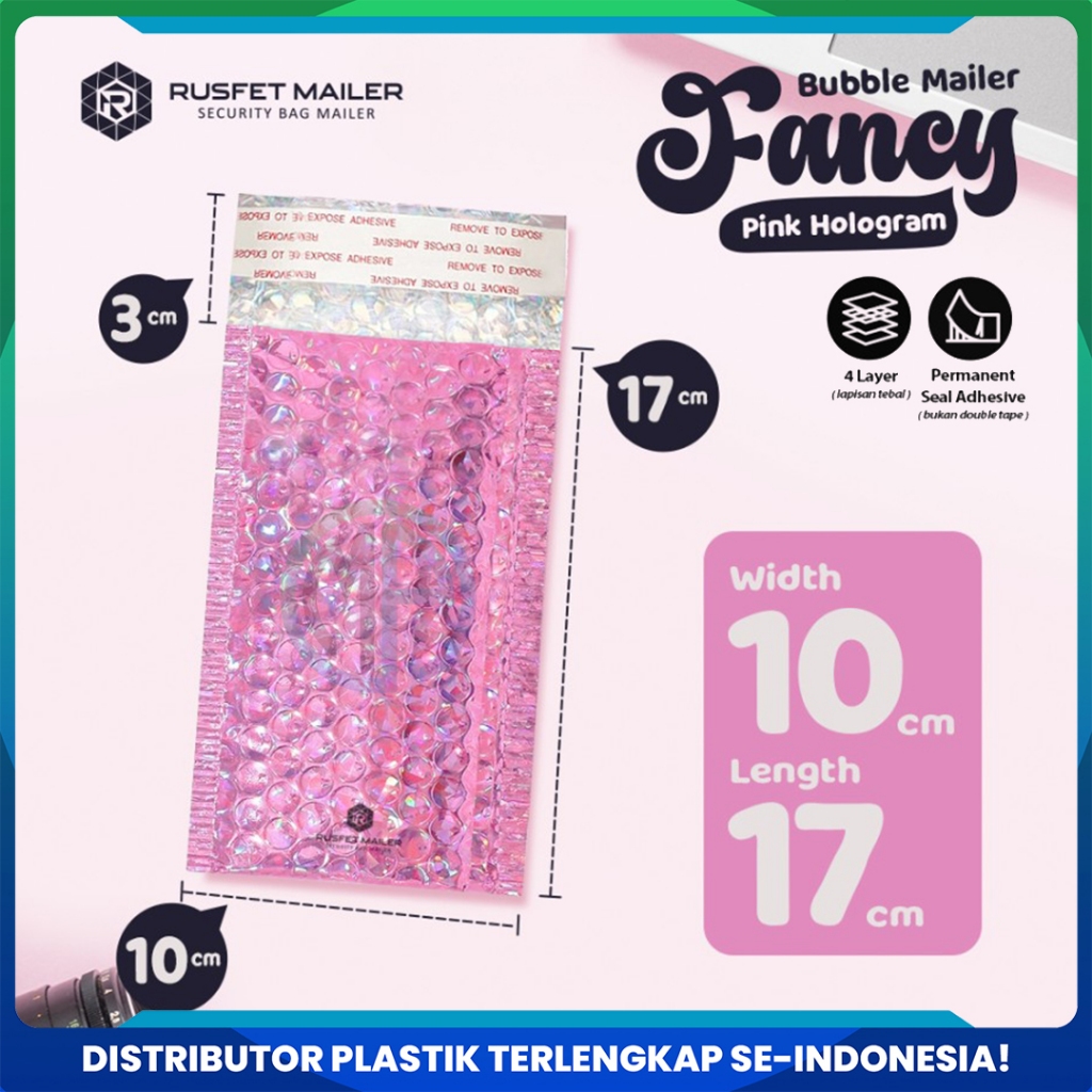 

Amplop Bubble Envelope Mailer Rusfet Satuan Pink Hologram 10x17 cm