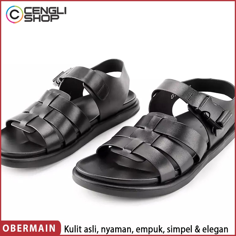 OM26 SANDAL SLINGBACK OBERMAIN PRIA ORIGINAL CASUAL KULIT ASLI HITAM