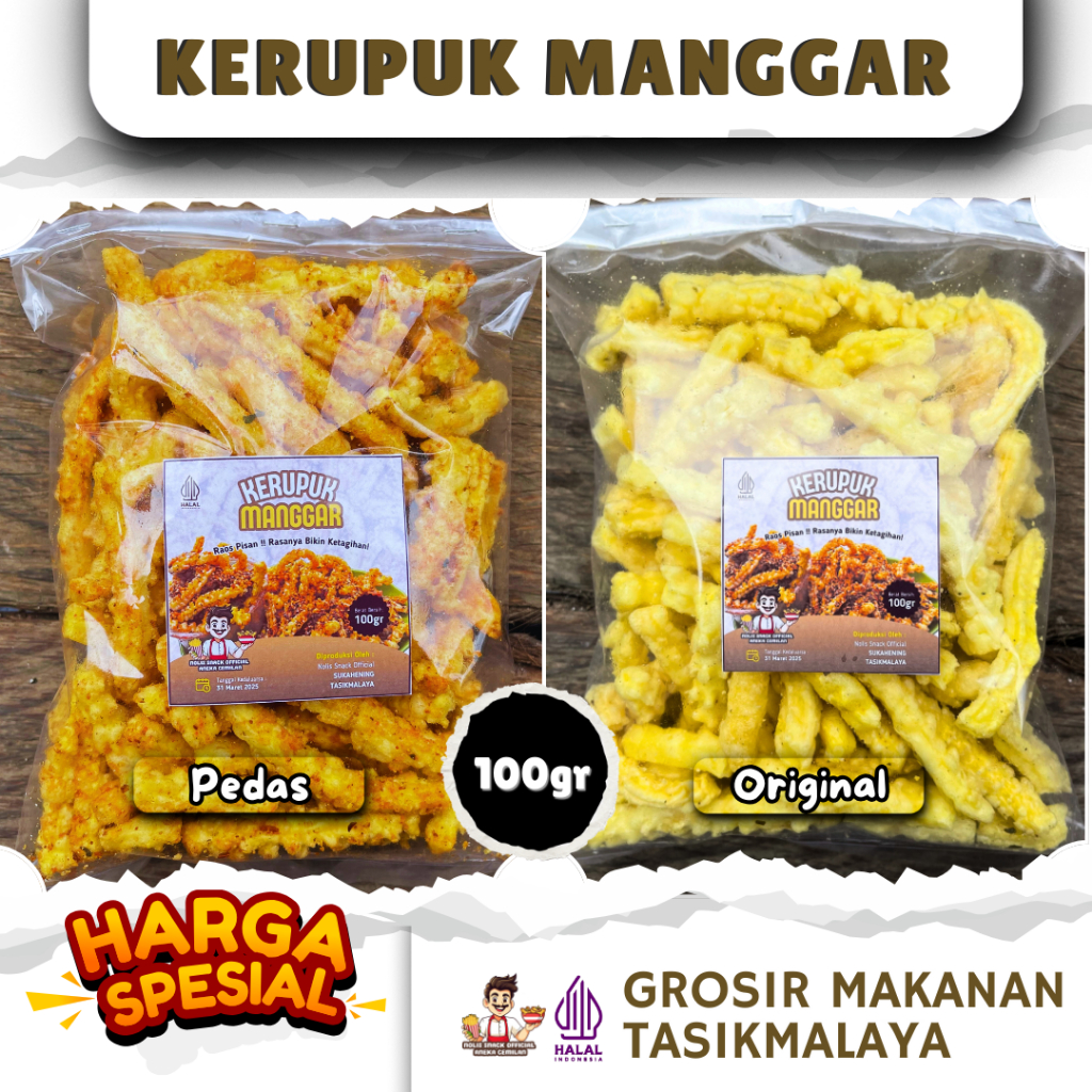 

Kerupuk Manggar Gurih Pedas Daun Jeruk 100gr - Cemilan Kerupuk Akar Nolis Snack