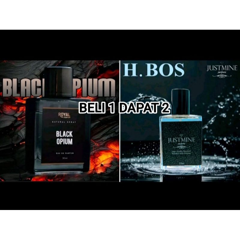 B3LI 1 DAPAT 2 P4RFUM MURAH MERIAH R0Y4L BL4CK 0PIUM X JUSTM1NE B0S III WANGI TAHAN LAMA EDP 30ML Pe