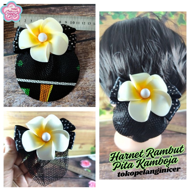 Jepit rambut harnet pita bunga kamboja- Kep rambut Hairnet kamboja-Jepit Korea Pita Bunga Kamboja- H
