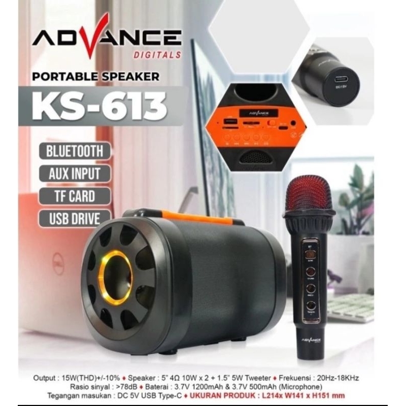 Speaker Mini Portable Advance KS-613 5 inch Free Mic/Speaker Portable Bluetooth Advance KS613 ORI