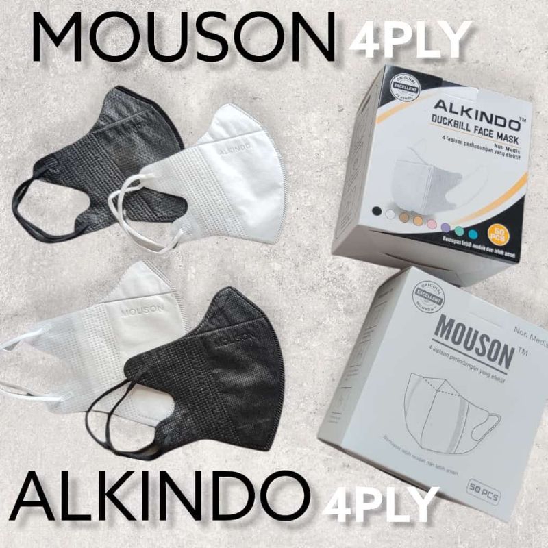 Masker duckbill Alkindo Hitam/Putih garis embos isi 50