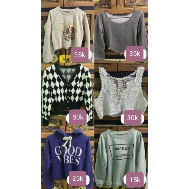 [PRELOVED] SWEATER CROP, BAJU WANITA CROP, CARDIGAN CATUR, CARDIGAN CROP, VEST JARING, HOODIE CROP, 