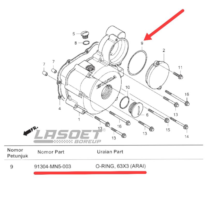 ORING SEAL 63x3 TUTUP DINAMO STATER MEGAPRO LAMA PRIMUS TIGER 2000 REVO TIREV ORIGINAL AHM 91304-MN5