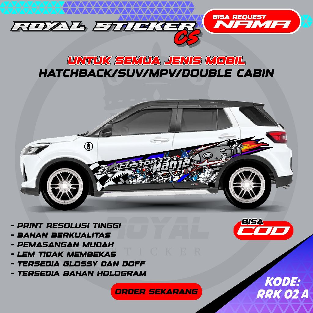 RRK 02 - DECAL STIKER MOBIL ROCKY RAIZE AVANZA FORTUNER GRATIS REQUEST NAMA DAN TIPE TAHUN MOBIL