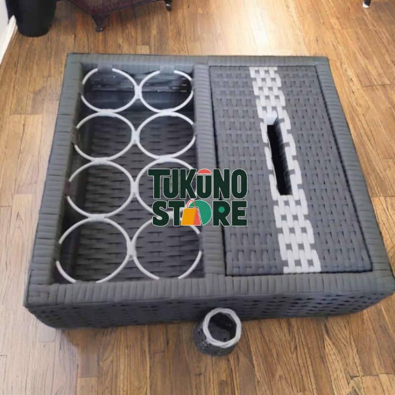 Tempat Aqua + Tisu 2in1 Serbaguna / Kotak Wadah Tempat Air Mineral dan Tissue Rotan Sintetis
