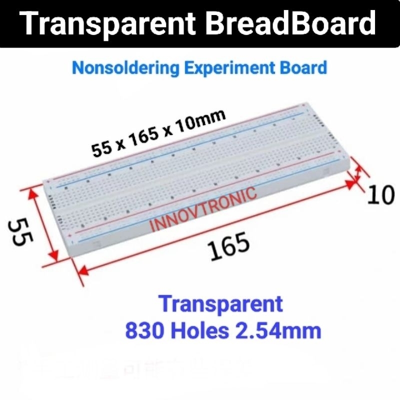 BreadBoard Papan Eksperimen 830 Holes 2.54mm White Transparent MB102 Pengganti PCB