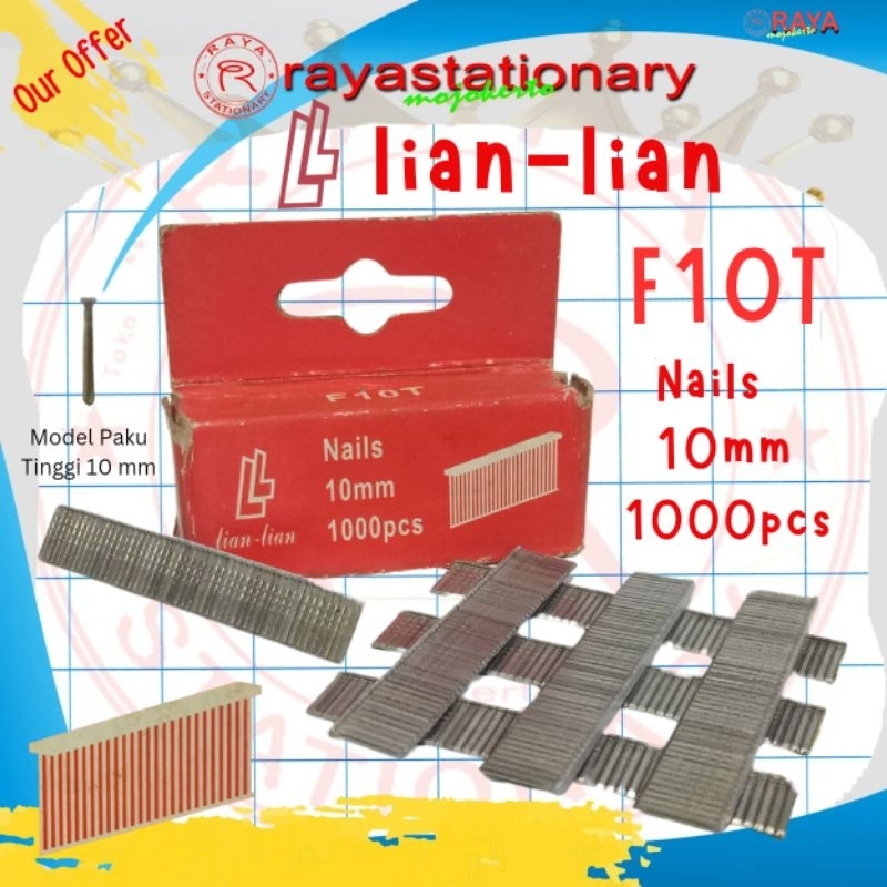 

Lian-Lian F10T - 10mm Paku isi Staples Tembak / Nail Gun Staples