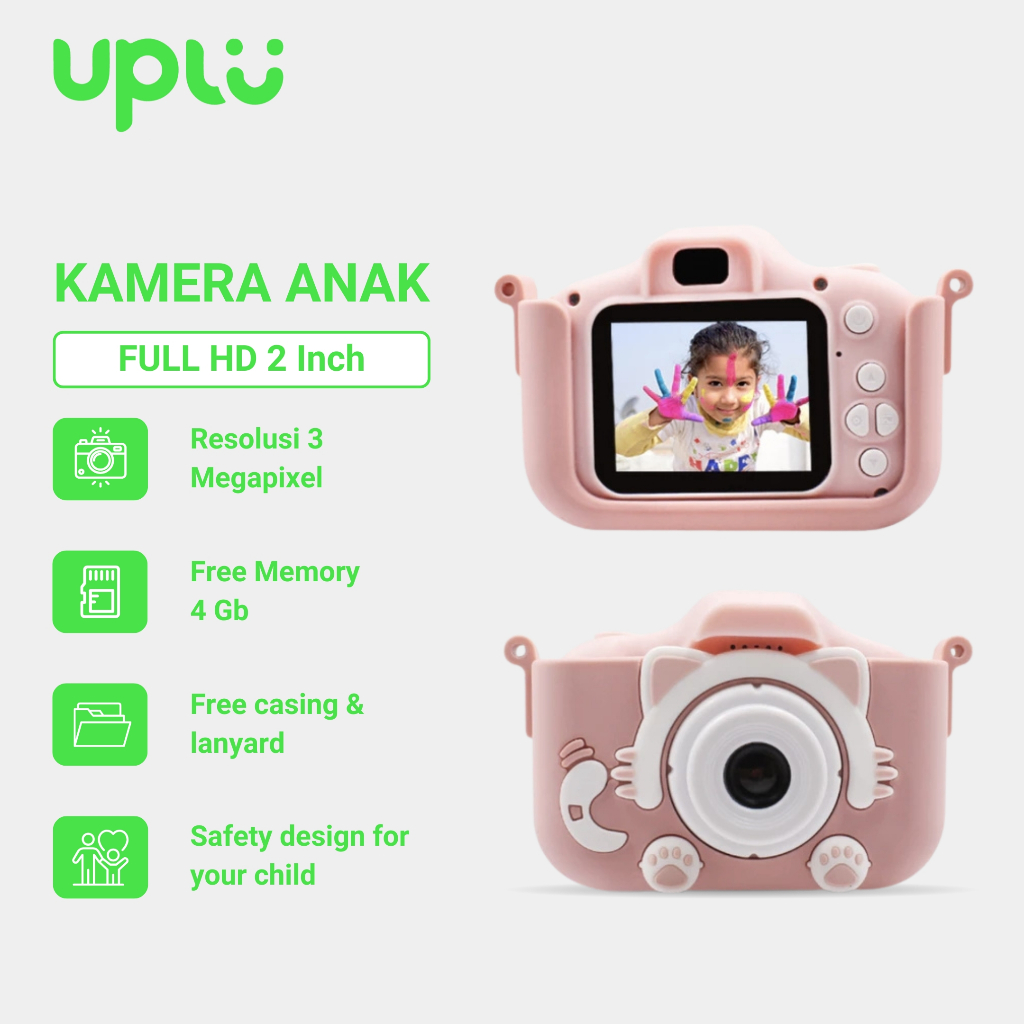 UPLU Kamera Anak Digital Layar HD 1080P Mini Kids Camera Mainan Foto Video Free Memori 4Gb