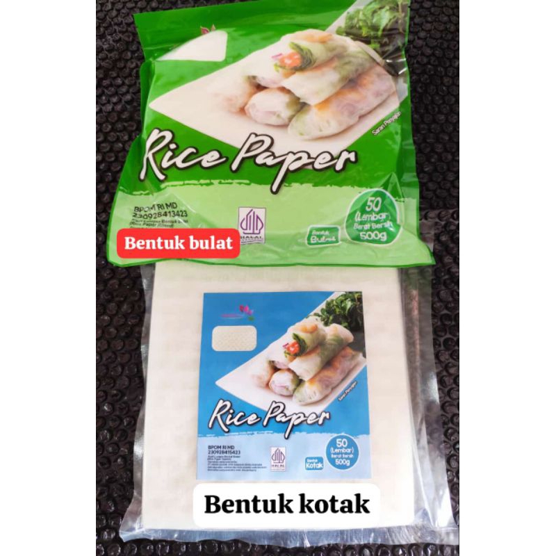 

Rice Paper Bulat dan Rice Paper Kotak 200gr / Rice Roll Spring 50lembar / Kulit Lumpia 500gr