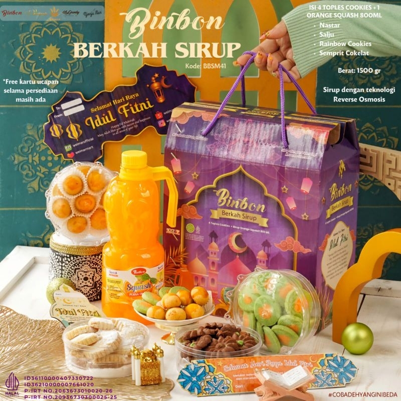 

Binbon Berkah Sirup - Paket bingkisan lebaran 4 toples kue kering plus sirup